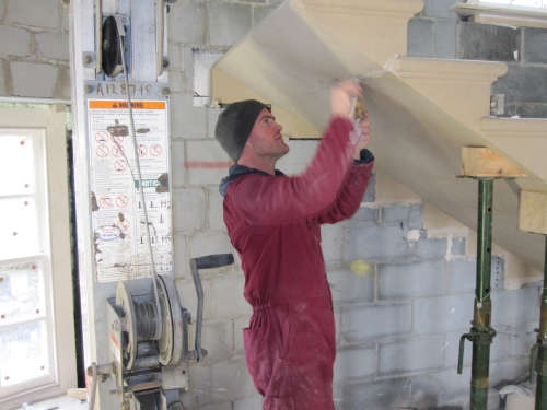 installing the hand worked stone steps